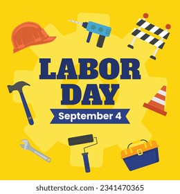 Happy Labor day. Labor Day background. USA Labor Day celebration. American Labor Day concept. September 4. Vector illustration. Design For Poster, Banner. Flyer, Greeting Card. construction tools.