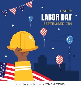 Happy Labor day. Labor Day background. USA Labor Day celebration. American Labor Day concept. September 4. Vector illustration. Design For Poster, Banner. Flyer, Greeting Card. construction tools.