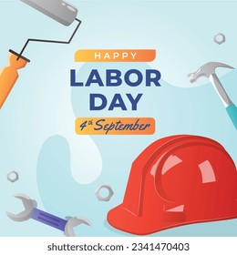 Happy Labor day. Labor Day background. USA Labor Day celebration. American Labor Day concept. September 4. Vector illustration. Design For Poster, Banner. Flyer, Greeting Card. construction tools.