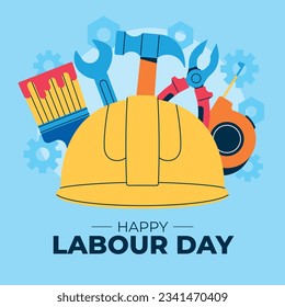 Happy Labor day. Labor Day background. USA Labor Day celebration. American Labor Day concept. September 4. Vector illustration. Design For Poster, Banner. Flyer, Greeting Card. construction tools.