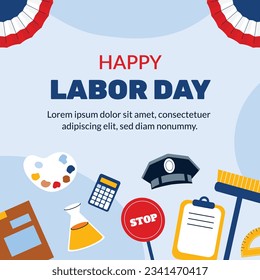 Happy Labor day. Labor Day background. USA Labor Day celebration. American Labor Day concept. September 4. Vector illustration. Design For Poster, Banner. Flyer, Greeting Card. construction tools.