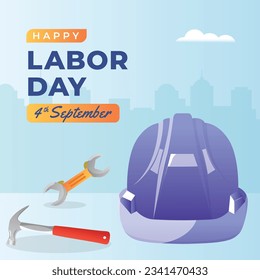 Happy Labor day. Labor Day background. USA Labor Day celebration. American Labor Day concept. September 4. Vector illustration. Design For Poster, Banner. Flyer, Greeting Card. construction tools.