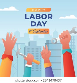 Happy Labor day. Labor Day background. USA Labor Day celebration. American Labor Day concept. September 4. Vector illustration. Design For Poster, Banner. Flyer, Greeting Card. construction tools.