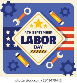 Happy Labor day. Labor Day background. USA Labor Day celebration. American Labor Day concept. September 4. Vector illustration. Design For Poster, Banner. Flyer, Greeting Card. construction tools.