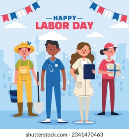 Happy Labor day. Labor Day background. USA Labor Day celebration. American Labor Day concept. September 4. Vector illustration. Design For Poster, Banner. Flyer, Greeting Card. construction tools.