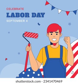 Happy Labor day. Labor Day background. USA Labor Day celebration. American Labor Day concept. September 4. Vector illustration. Design For Poster, Banner. Flyer, Greeting Card. construction tools.