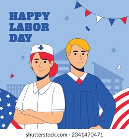 Happy Labor day. Labor Day background. USA Labor Day celebration. American Labor Day concept. September 4. Vector illustration. Design For Poster, Banner. Flyer, Greeting Card. construction tools.