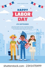 Happy Labor day. Labor Day background. USA Labor Day celebration. American Labor Day concept. September 4. Vector illustration. Design For Poster, Banner. Flyer, Greeting Card. construction tools.