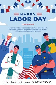 Happy Labor day. Labor Day background. USA Labor Day celebration. American Labor Day concept. September 4. Vector illustration. Design For Poster, Banner. Flyer, Greeting Card. construction tools.