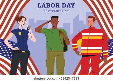 Happy Labor day. Labor Day background. USA Labor Day celebration. American Labor Day concept. September 4. Vector illustration. Design For Poster, Banner. Flyer, Greeting Card. construction tools.