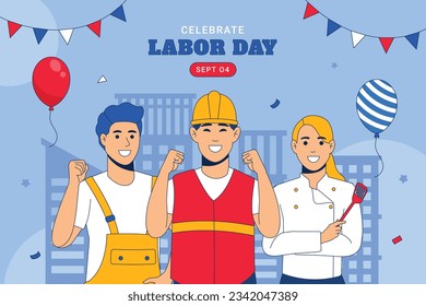 Happy Labor day. Labor Day background. USA Labor Day celebration. American Labor Day concept. September 4. Vector illustration. Design For Poster, Banner. Flyer, Greeting Card. construction tools.
