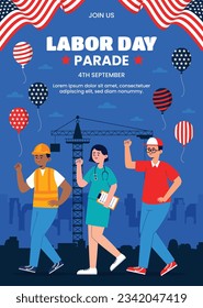 Happy Labor day. Labor Day background. USA Labor Day celebration. American Labor Day concept. September 4. Vector illustration. Design For Poster, Banner. Flyer, Greeting Card. construction tools.