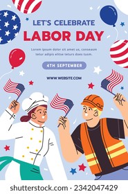 Happy Labor day. Labor Day background. USA Labor Day celebration. American Labor Day concept. September 4. Vector illustration. Design For Poster, Banner. Flyer, Greeting Card. construction tools.