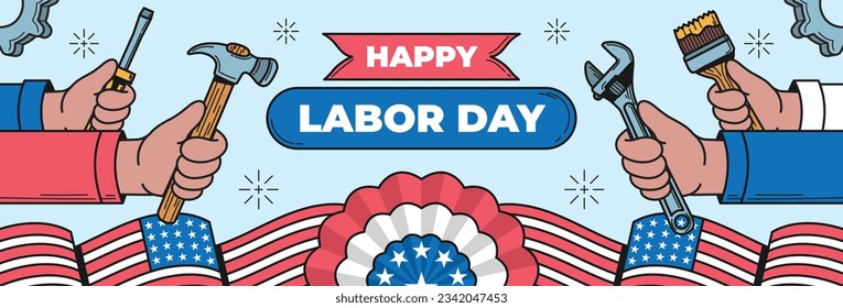 Happy Labor day. Labor Day background. USA Labor Day celebration. American Labor Day concept. September 4. Vector illustration. Design For Poster, Banner. Flyer, Greeting Card. construction tools.