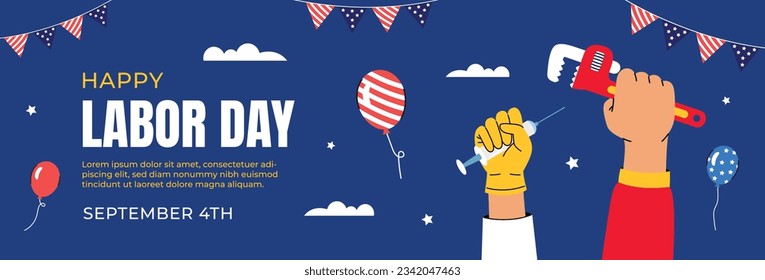 Happy Labor day. Labor Day background. USA Labor Day celebration. American Labor Day concept. September 4. Vector illustration. Design For Poster, Banner. Flyer, Greeting Card. construction tools.