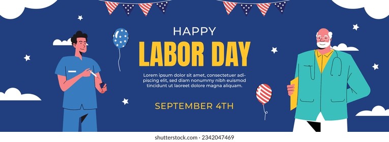 Happy Labor day. Labor Day background. USA Labor Day celebration. American Labor Day concept. September 4. Vector illustration. Design For Poster, Banner. Flyer, Greeting Card. construction tools.