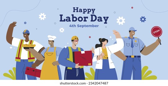 Happy Labor day. Labor Day background. USA Labor Day celebration. American Labor Day concept. September 4. Vector illustration. Design For Poster, Banner. Flyer, Greeting Card. construction tools.