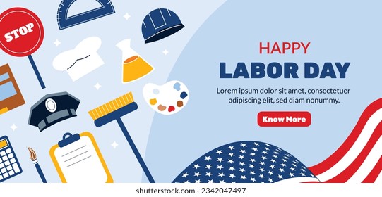 Happy Labor day. Labor Day background. USA Labor Day celebration. American Labor Day concept. September 4. Vector illustration. Design For Poster, Banner. Flyer, Greeting Card. construction tools.