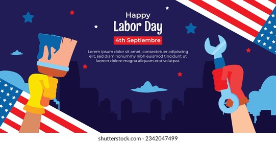 Happy Labor day. Labor Day background. USA Labor Day celebration. American Labor Day concept. September 4. Vector illustration. Design For Poster, Banner. Flyer, Greeting Card. construction tools.