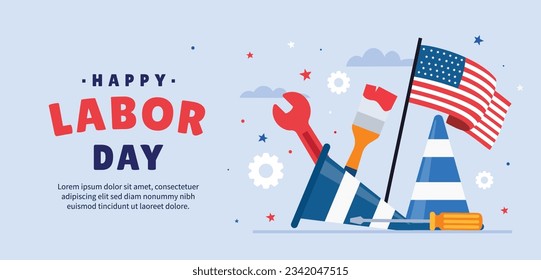 Happy Labor day. Labor Day background. USA Labor Day celebration. American Labor Day concept. September 4. Vector illustration. Design For Poster, Banner. Flyer, Greeting Card. construction tools.