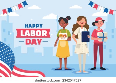 Happy Labor day. Labor Day background. USA Labor Day celebration. American Labor Day concept. September 4. Vector illustration. Design For Poster, Banner. Flyer, Greeting Card. construction tools.