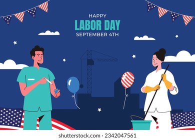 Happy Labor day. Labor Day background. USA Labor Day celebration. American Labor Day concept. September 4. Vector illustration. Design For Poster, Banner. Flyer, Greeting Card. construction tools.