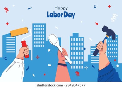 Happy Labor day. Labor Day background. USA Labor Day celebration. American Labor Day concept. September 4. Vector illustration. Design For Poster, Banner. Flyer, Greeting Card. construction tools.