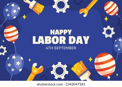 Happy Labor day. Labor Day background. USA Labor Day celebration. American Labor Day concept. September 4. Vector illustration. Design For Poster, Banner. Flyer, Greeting Card. construction tools.