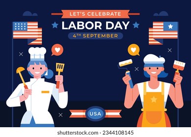 Happy Labor day. Labor Day background. USA Labor Day celebration. American Labor Day concept. September 4. Vector illustration. Design For Poster, Banner. Flyer, Greeting Card. construction tools.