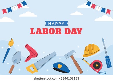 Happy Labor day. Labor Day background. USA Labor Day celebration. American Labor Day concept. September 4. Vector illustration. Design For Poster, Banner. Flyer, Greeting Card. construction tools.