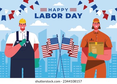 Happy Labor day. Labor Day background. USA Labor Day celebration. American Labor Day concept. September 4. Vector illustration. Design For Poster, Banner. Flyer, Greeting Card. construction tools.