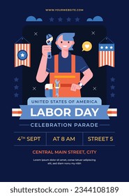 Happy Labor day. Labor Day background. USA Labor Day celebration. American Labor Day concept. September 4. Vector illustration. Design For Poster, Banner. Flyer, Greeting Card. construction tools.