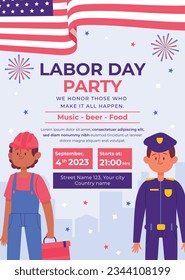 Happy Labor day. Labor Day background. USA Labor Day celebration. American Labor Day concept. September 4. Vector illustration. Design For Poster, Banner. Flyer, Greeting Card. construction tools.