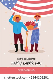 Happy Labor day. Labor Day background. USA Labor Day celebration. American Labor Day concept. September 4. Vector illustration. Design For Poster, Banner. Flyer, Greeting Card. construction tools.