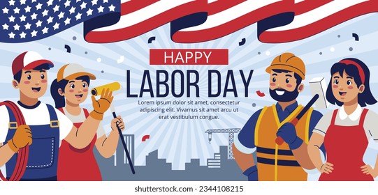 Happy Labor day. Labor Day background. USA Labor Day celebration. American Labor Day concept. September 4. Vector illustration. Design For Poster, Banner. Flyer, Greeting Card. construction tools.