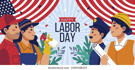 Happy Labor day. Labor Day background. USA Labor Day celebration. American Labor Day concept. September 4. Vector illustration. Design For Poster, Banner. Flyer, Greeting Card. construction tools.