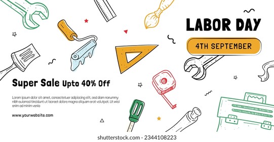 Happy Labor day. Labor Day background. USA Labor Day celebration. American Labor Day concept. September 4. Vector illustration. Design For Poster, Banner. Flyer, Greeting Card. construction tools.