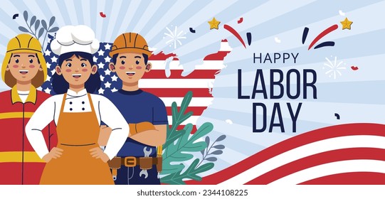 Happy Labor day. Labor Day background. USA Labor Day celebration. American Labor Day concept. September 4. Vector illustration. Design For Poster, Banner. Flyer, Greeting Card. construction tools.