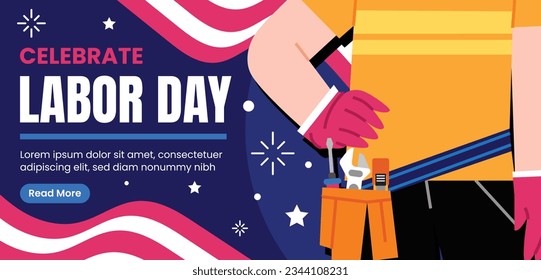 Happy Labor day. Labor Day background. USA Labor Day celebration. American Labor Day concept. September 4. Vector illustration. Design For Poster, Banner. Flyer, Greeting Card. construction tools.