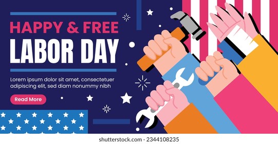 Happy Labor day. Labor Day background. USA Labor Day celebration. American Labor Day concept. September 4. Vector illustration. Design For Poster, Banner. Flyer, Greeting Card. construction tools.