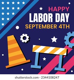 Happy Labor day. Labor Day background. USA Labor Day celebration. American Labor Day concept. September 4. Vector illustration. Design For Poster, Banner. Flyer, Greeting Card. construction tools.