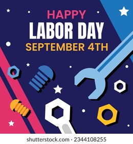 Happy Labor day. Labor Day background. USA Labor Day celebration. American Labor Day concept. September 4. Vector illustration. Design For Poster, Banner. Flyer, Greeting Card. construction tools.