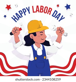 Happy Labor day. Labor Day background. USA Labor Day celebration. American Labor Day concept. September 4. Vector illustration. Design For Poster, Banner. Flyer, Greeting Card. construction tools.