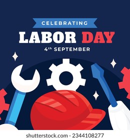 Happy Labor day. Labor Day background. USA Labor Day celebration. American Labor Day concept. September 4. Vector illustration. Design For Poster, Banner. Flyer, Greeting Card. construction tools.