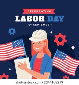 Happy Labor day. Labor Day background. USA Labor Day celebration. American Labor Day concept. September 4. Vector illustration. Design For Poster, Banner. Flyer, Greeting Card. construction tools.