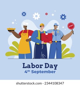 Happy Labor day. Labor Day background. USA Labor Day celebration. American Labor Day concept. September 4. Vector illustration. Design For Poster, Banner. Flyer, Greeting Card. construction tools.