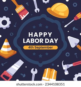 Happy Labor day. Labor Day background. USA Labor Day celebration. American Labor Day concept. September 4. Vector illustration. Design For Poster, Banner. Flyer, Greeting Card. construction tools.