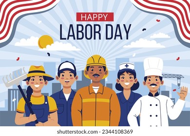 Happy Labor day. Labor Day background. USA Labor Day celebration. American Labor Day concept. September 4. Vector illustration. Design For Poster, Banner. Flyer, Greeting Card. construction tools.