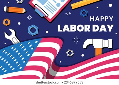 Happy Labor day. Labor Day background. USA Labor Day celebration. American Labor Day concept. September 4. Vector illustration. Design For Poster, Banner. Flyer, Greeting Card. construction tools.