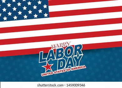 Happy Labor Day backgrpund template for flyer, brochure, ad, magazine, book. USA national holiday design concept with flag for business promo. Vector illustration.